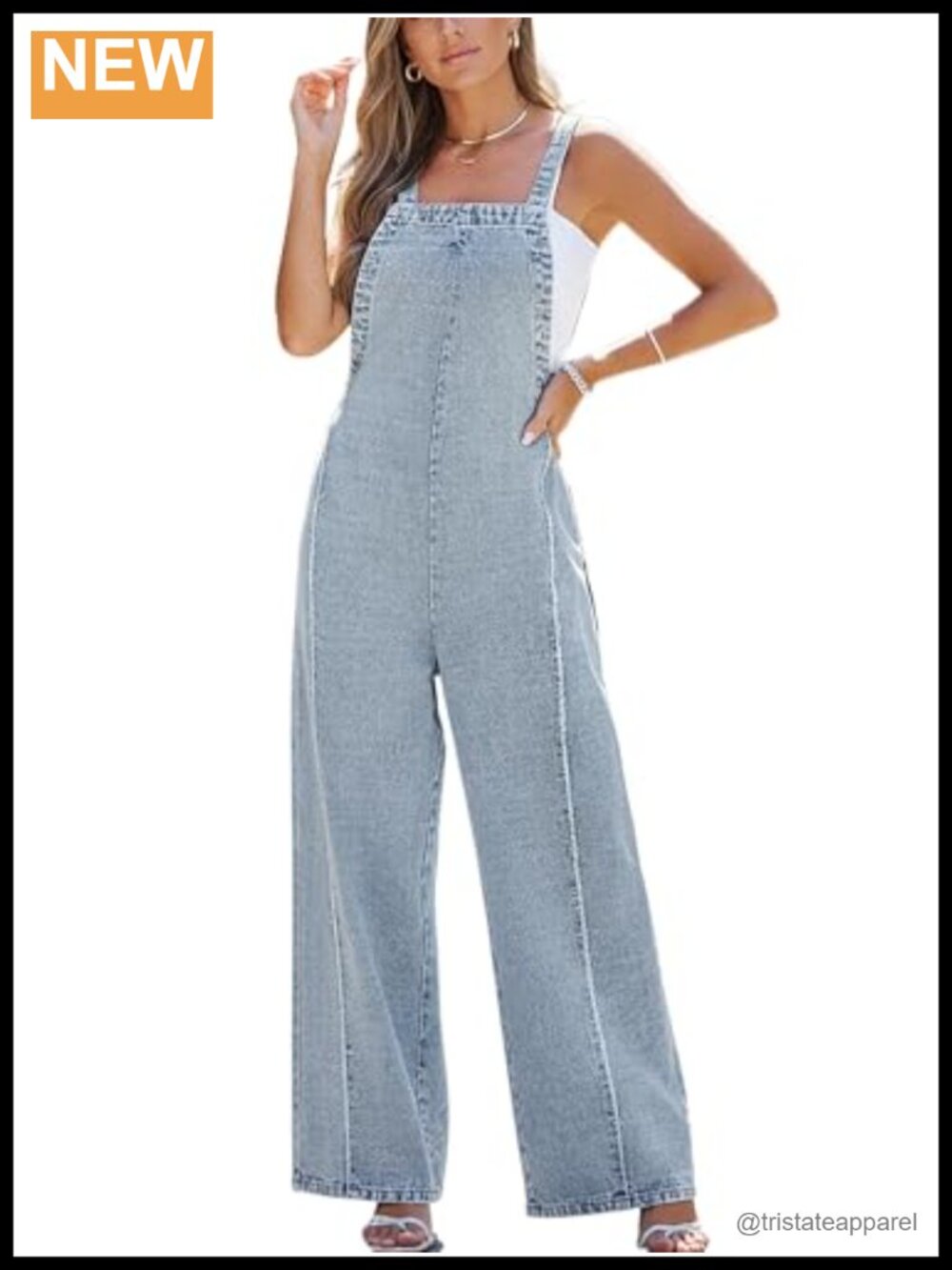 Womens Denim Maxi Jumpsuit Square Neck Sleeveless Backless Wide Leg Loose Fit